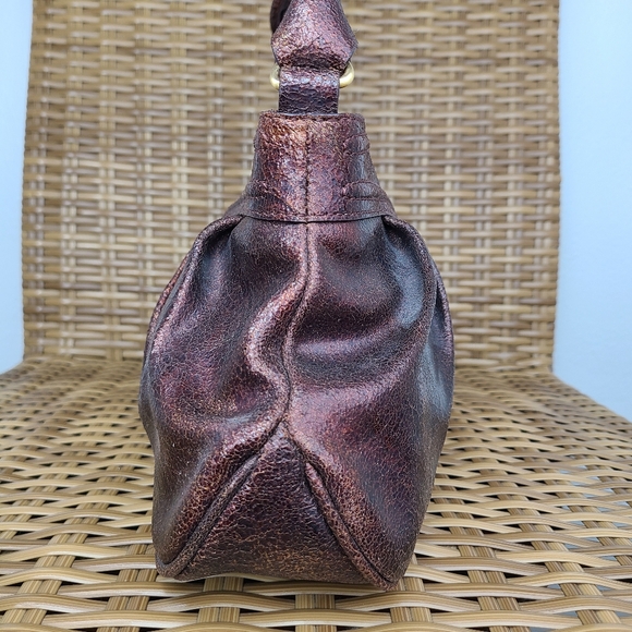 Elliott Lucca Bag Shoulder Handbag Leather Distressed Maroon Gold Hardware Braid - Picture 7 of 15